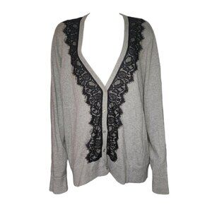 Torrid Cardigan Sweater Womens Plus Size 4 Grey Gray Black Lace Detail Button Up